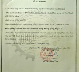 CHỨNG NHẬN CỦA CHI CỤC THỦY SẢN TP HỒ CHÍ MINH